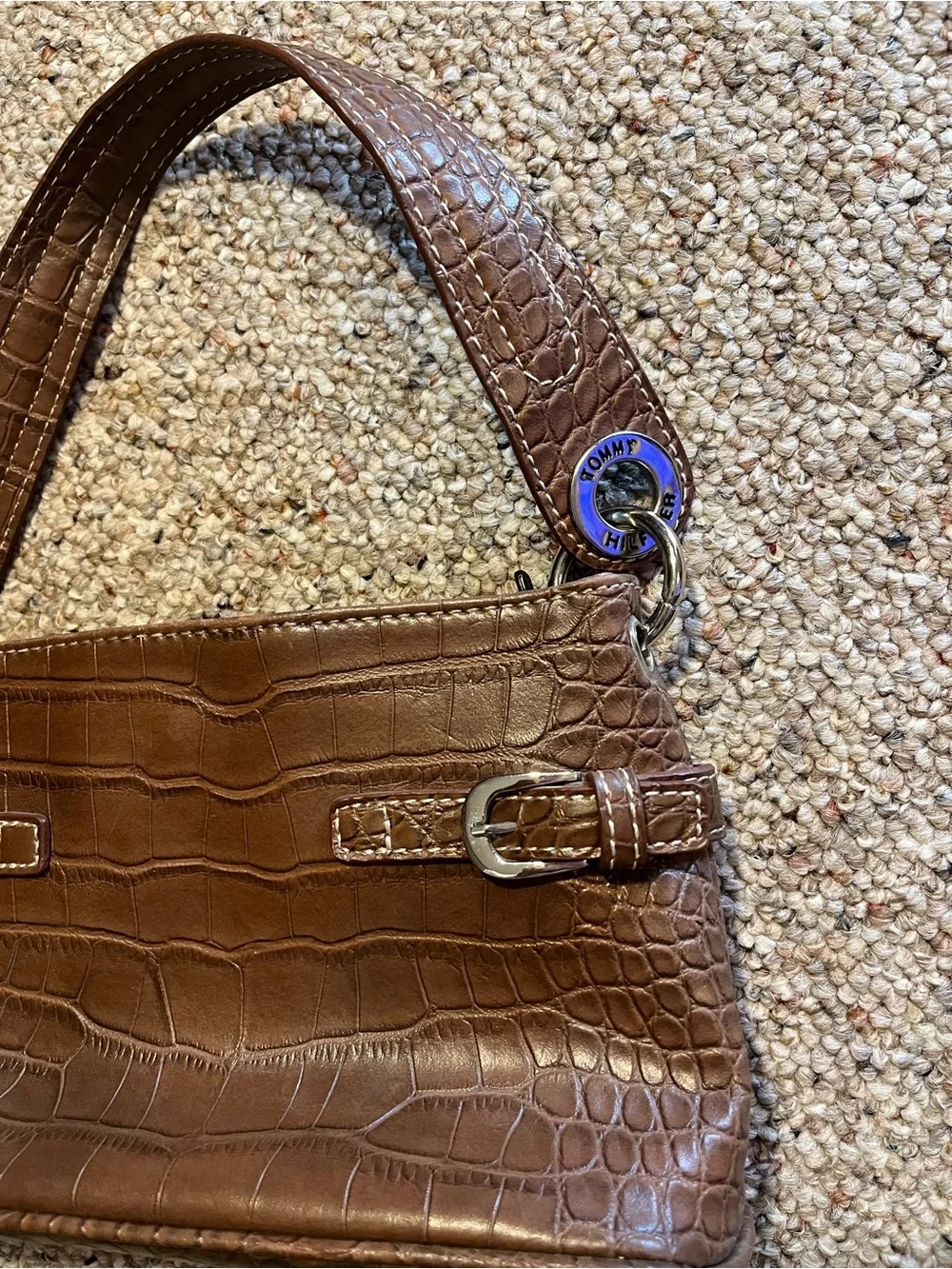 Vintage Y2K Tommy Hilfiger Brown Faux Crocodile Shoulder Bag